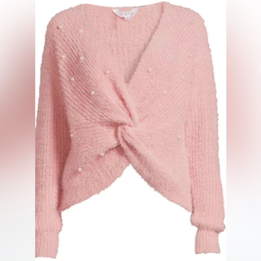No Boundaries pink twisted faux petals sweater.